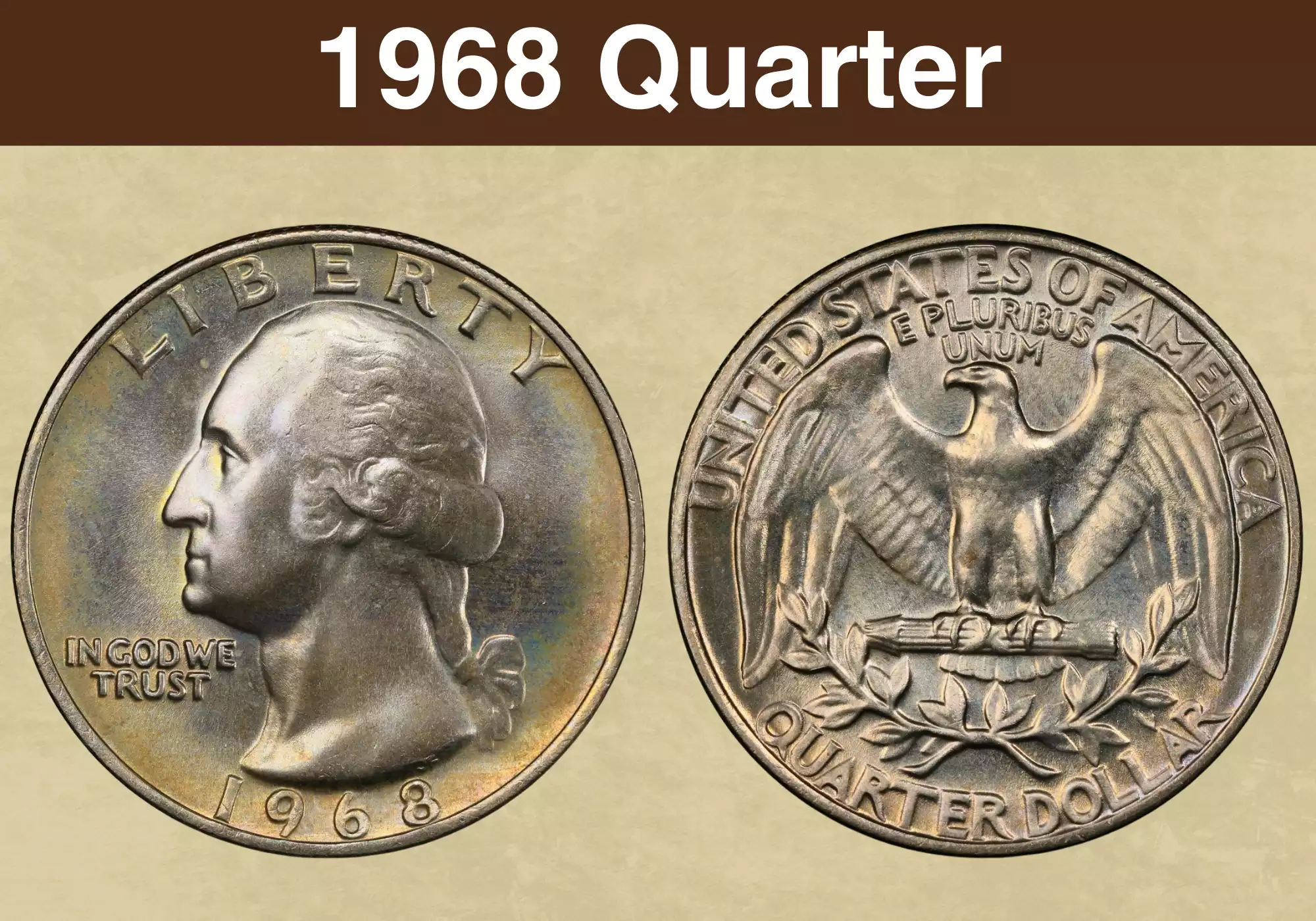 1968 Washington Quarter obverse and reverse showing date, mint mark location, and eagle design
