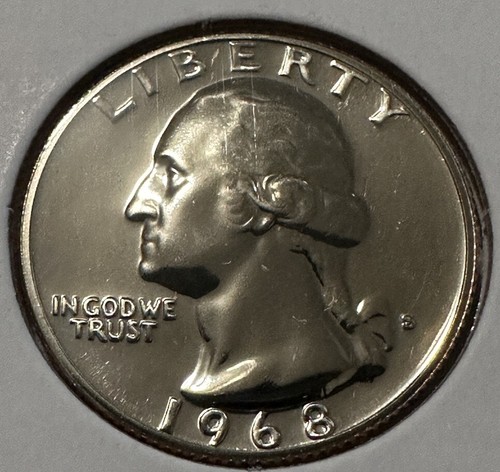 1968-S SMS quarter compared to standard 1968-P circulated quarter showing surface quality and mint mark differences